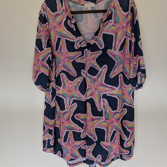 Simply Southern Dresses & Skirts - Simply Southern Navy Tunic with Pink & Light Blue Starfish Motif XL Beach Vacay
